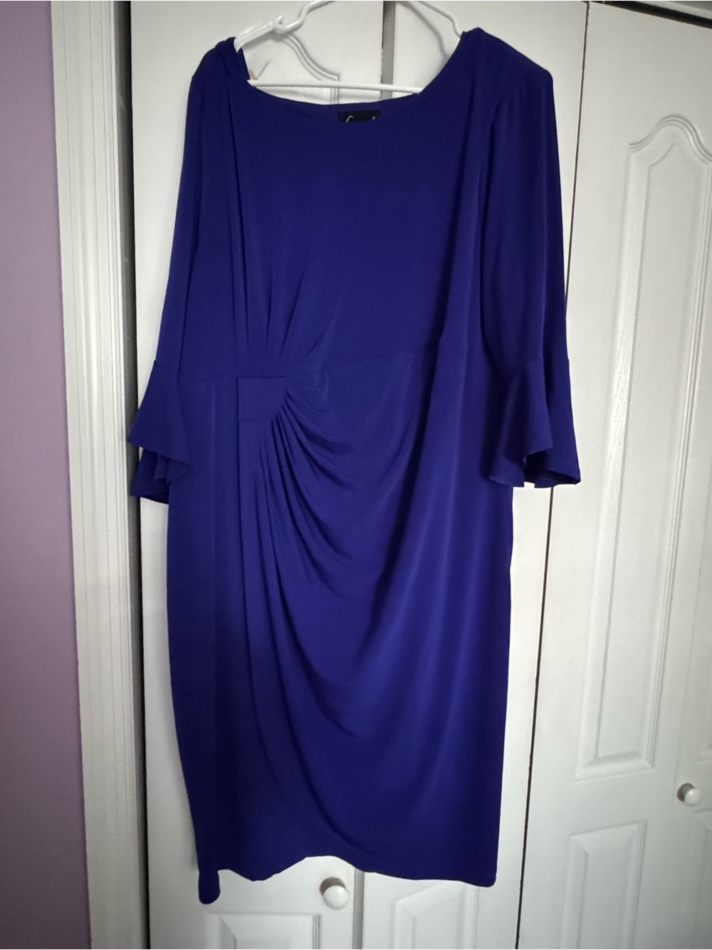 Connected Apparel Royal Blue Draped Cinched Waist Midi Dress - size 20w